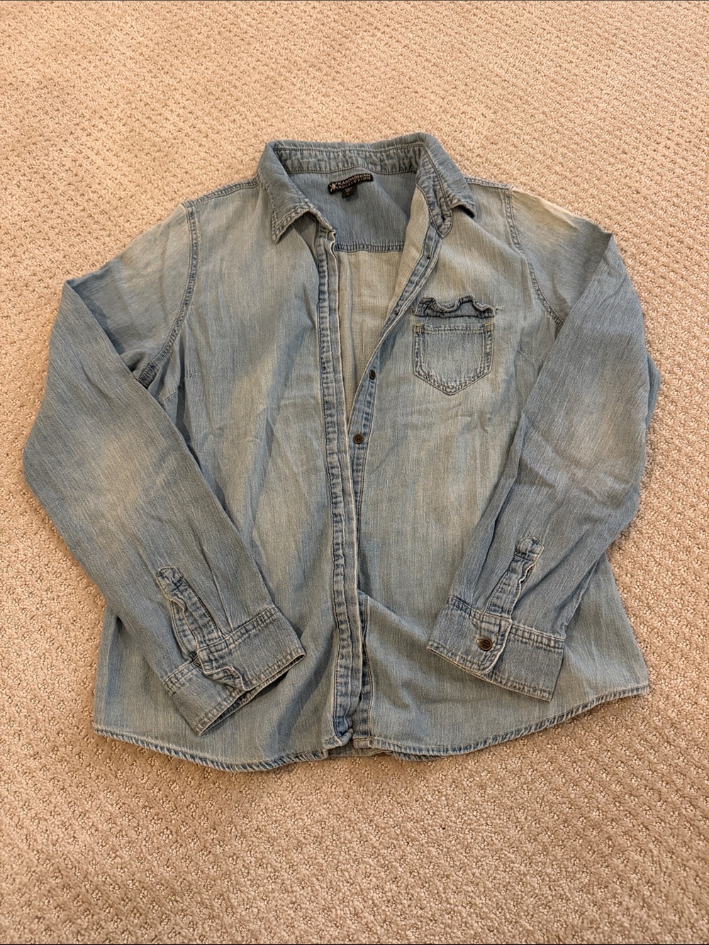 Kardashian Kollection Light Blue Washed Denim Button-Up Shirt